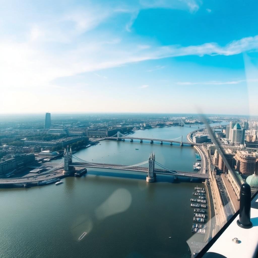 Aerial view of the River Thames from a helicopter window